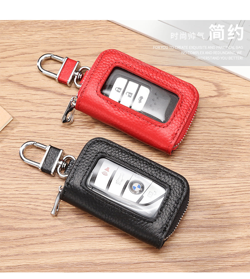 Open Sunroof Leather Car Key Bag Cowhide Keychain Men's Key Bag Women's Large Capacity Universal Waist Hanging