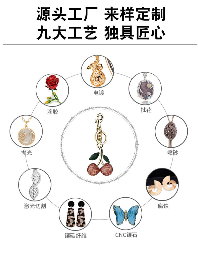 Bag pendant key buckle pink crystal cherry keychain pendant pendant car ornaments key wholesale