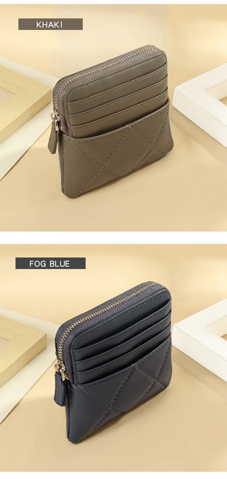 Genuine Leather Card Holder new sheepskin rhombus small mini women's solid color coin bag earphone storage zipper coin purse