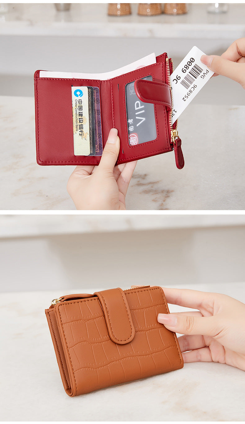 2026 New Style Fresh and Versatile Crocodile Pattern Women's Card Holder Korean Version Mini Portable Folding Short Coin Purse