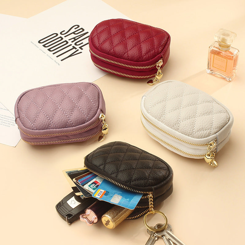 First Layer Cowhide Zipper Small Wallet Korean Style Simple Mini Keychain Coin Storage Bag Genuine Leather Coin Purse for Women