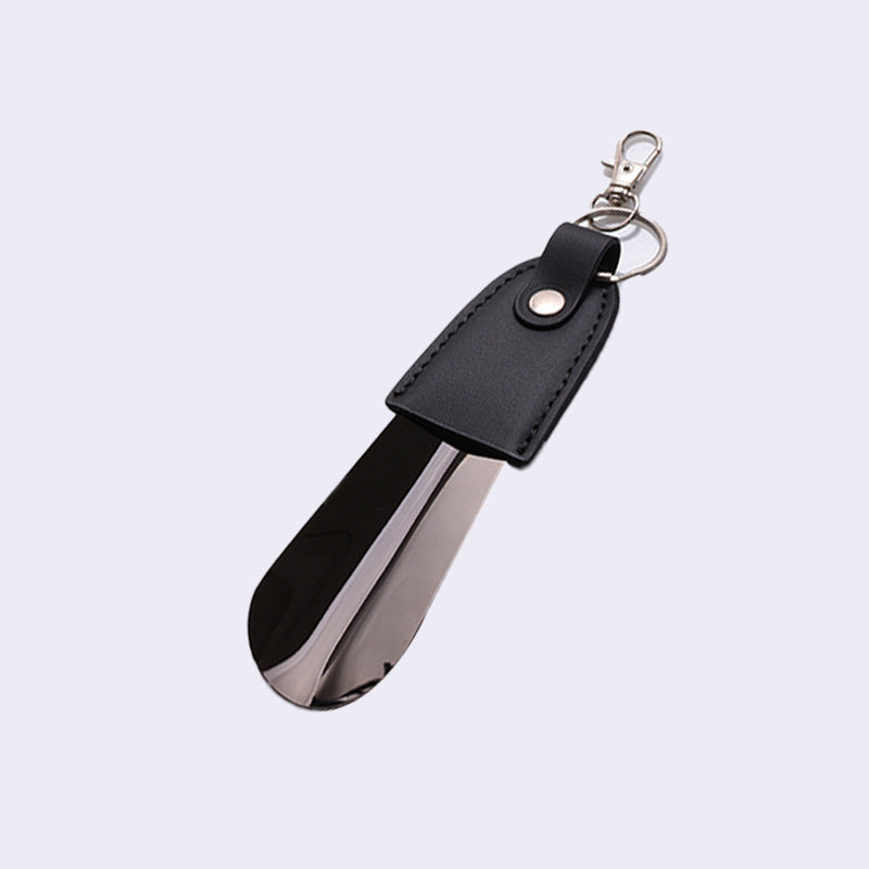 in stock supply stainless steel key buckle shoe horn with leather cover shoe puller car key pendant easy to carry shoe lift
