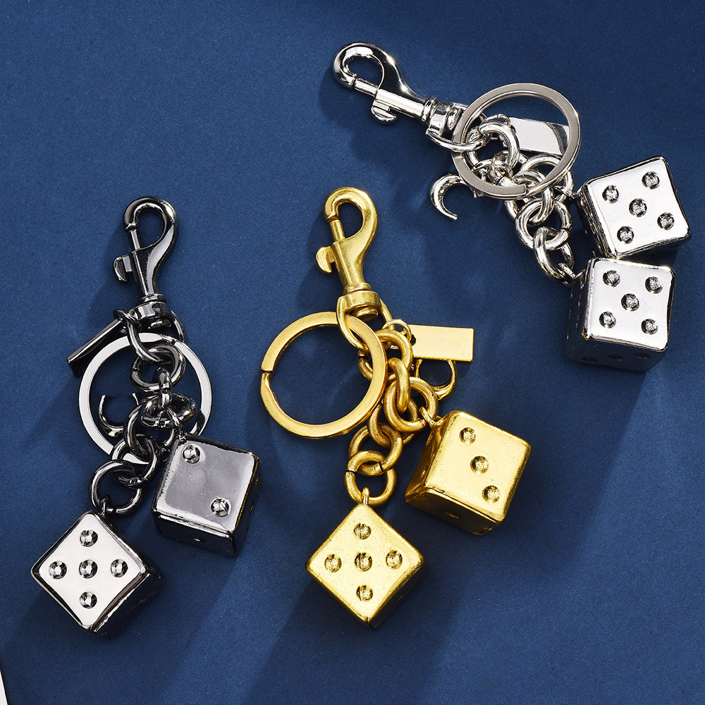 New cross-border fashion wholesale two-color dice keychain women's bag pendant jewelry exquisite car keychain accessories