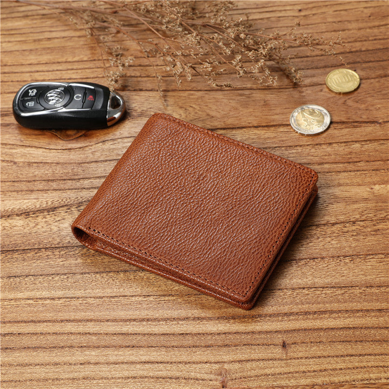 Men's casual vegetable tanned first layer cowhide wallet multi-functional large capacity wallet genuine leather short Coin Purse Wallet fashion
