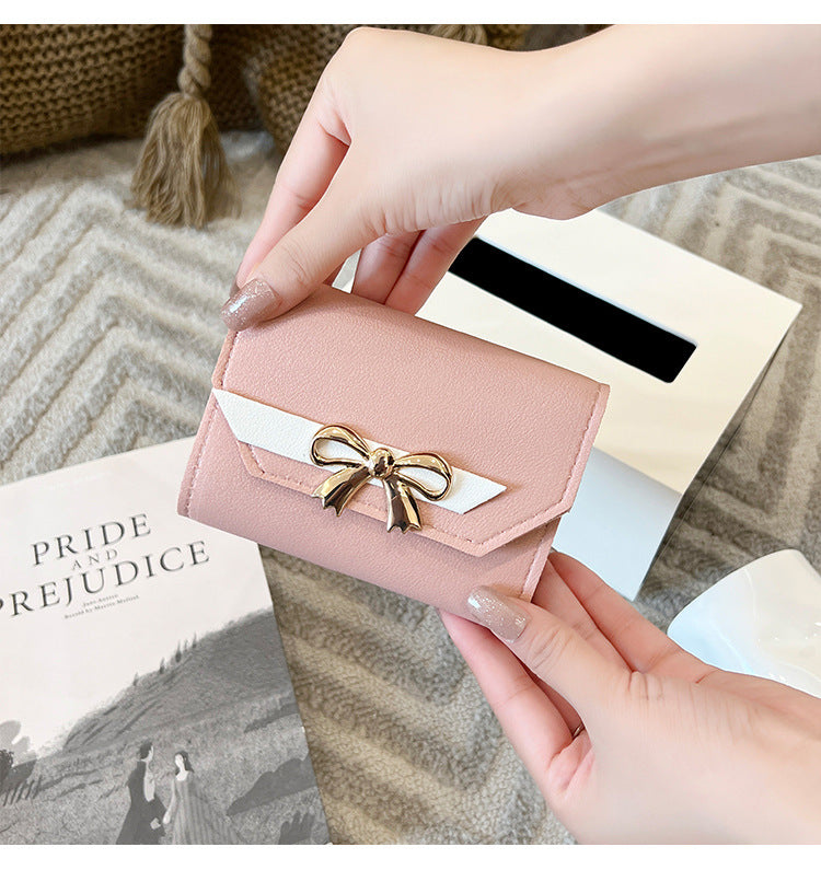 Foreign Trade Wholesale Women's Color-Blocked Bowknot Multi-Card Slot Coin Purse 2025 Korean Style Summer and Autumn New Mini Wallet