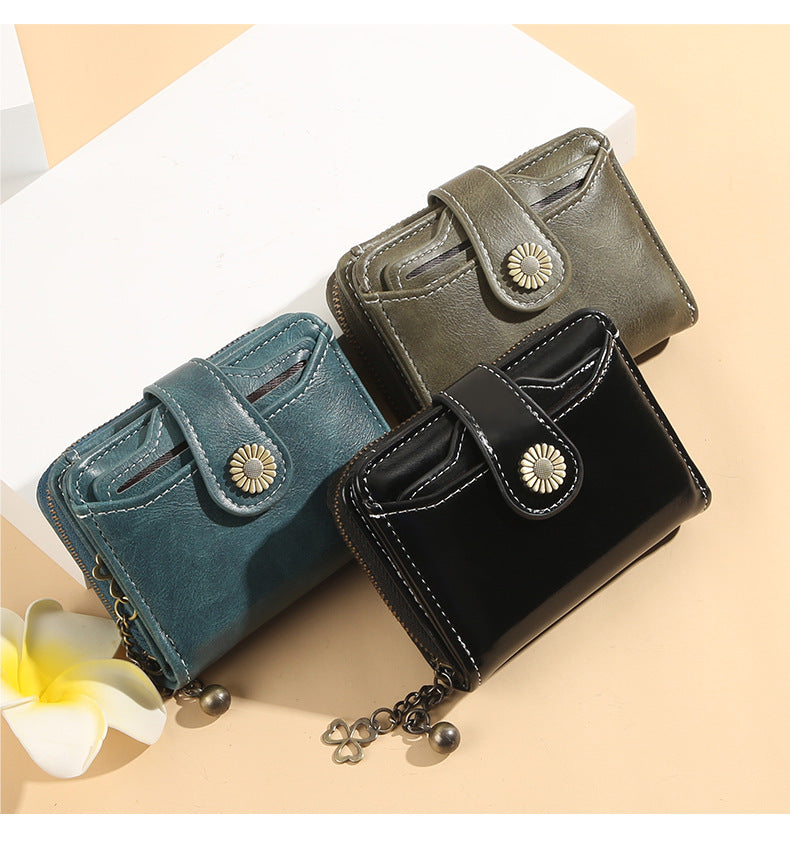 ENDAYCON New Women's Wallet Fashion Tassel Zipper Short Multi-Card Slot Card Bag High-end Sense Coin Purse