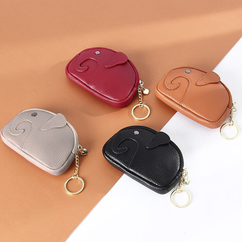 Genuine Leather Mini coin purse women's new key ring coin bag first layer cowhide motorcycle zipper small wallet coin bag