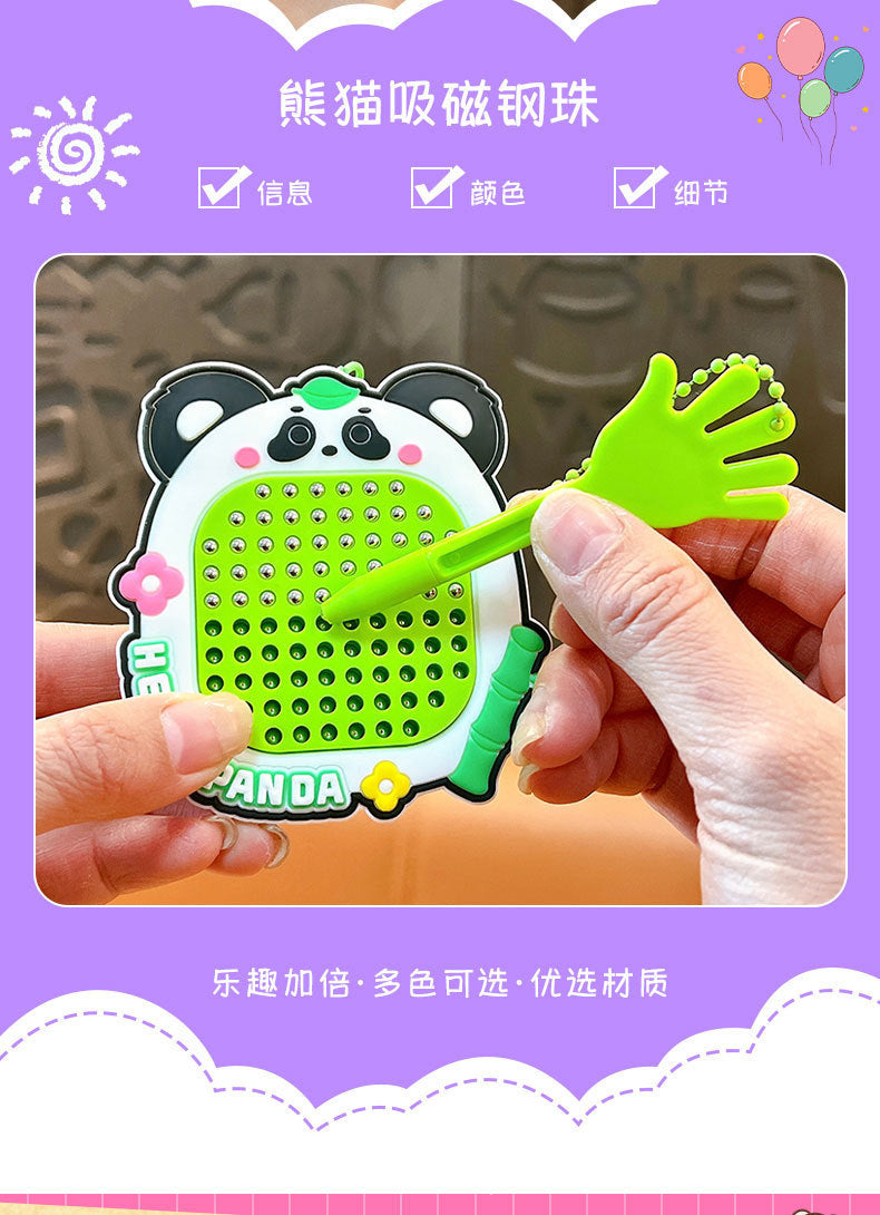 Panda Stress Relief Magnetic Steel Ball Drawing Board Keychain Backpack Pendant Car Keychain Wholesale Small Gift Stress Relief Gadget