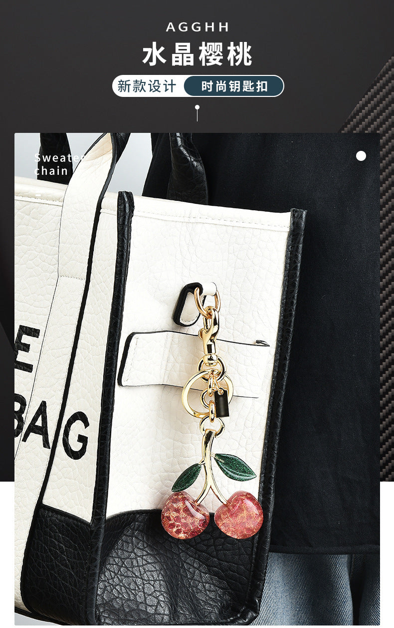 Bag pendant key buckle pink crystal cherry keychain pendant pendant car ornaments key wholesale