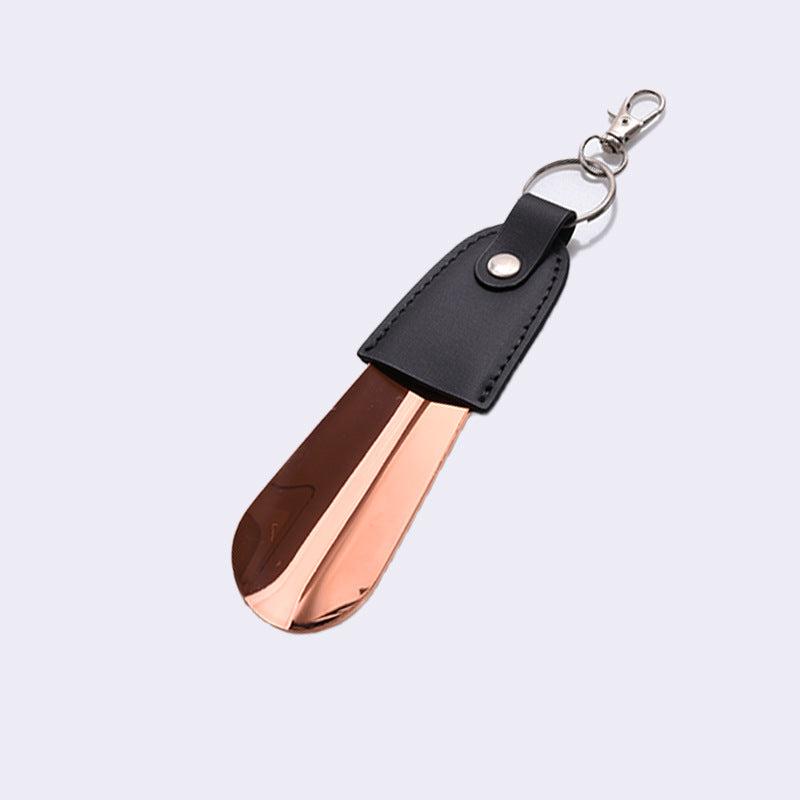 in stock supply stainless steel key buckle shoe horn with leather cover shoe puller car key pendant easy to carry shoe lift