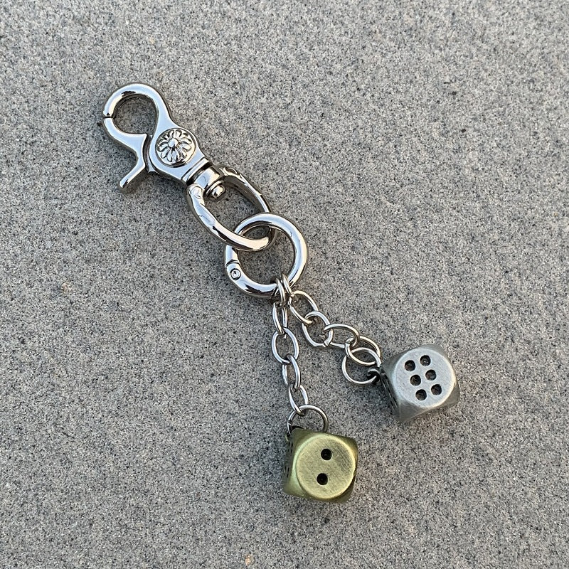 Vintage Floral Heavy-Duty Keychain Dice Pendant Accessory Bag Charm Trendy Niche Style