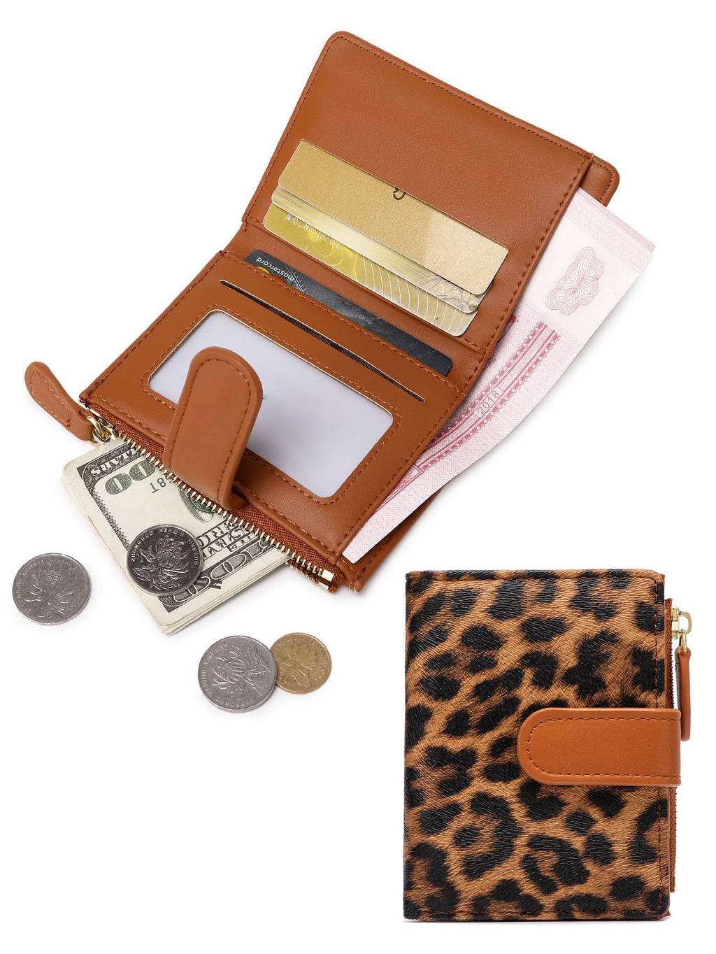 New Creative Zipper Coin Purse, Fashionable Leopard Print Folding Student Wallet, Multi-Functional Portable Coin Bag and Card Holder