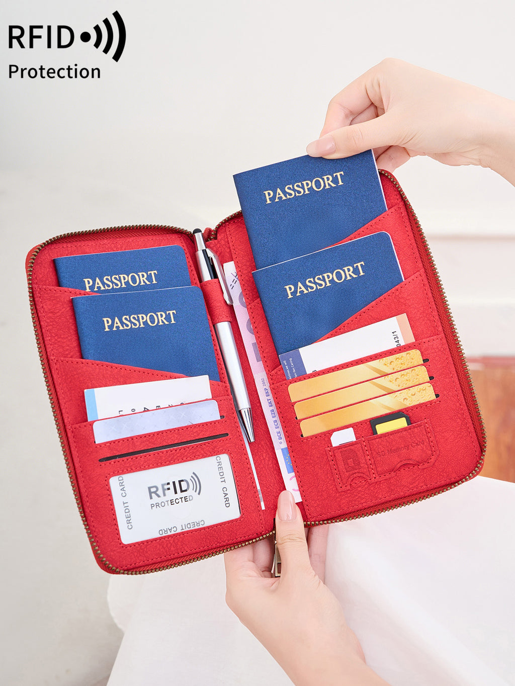 New Rfid Family Passport Holder Wallet Travel Document Storage Bag Simple Large-Capacity Credit Card Protective Case