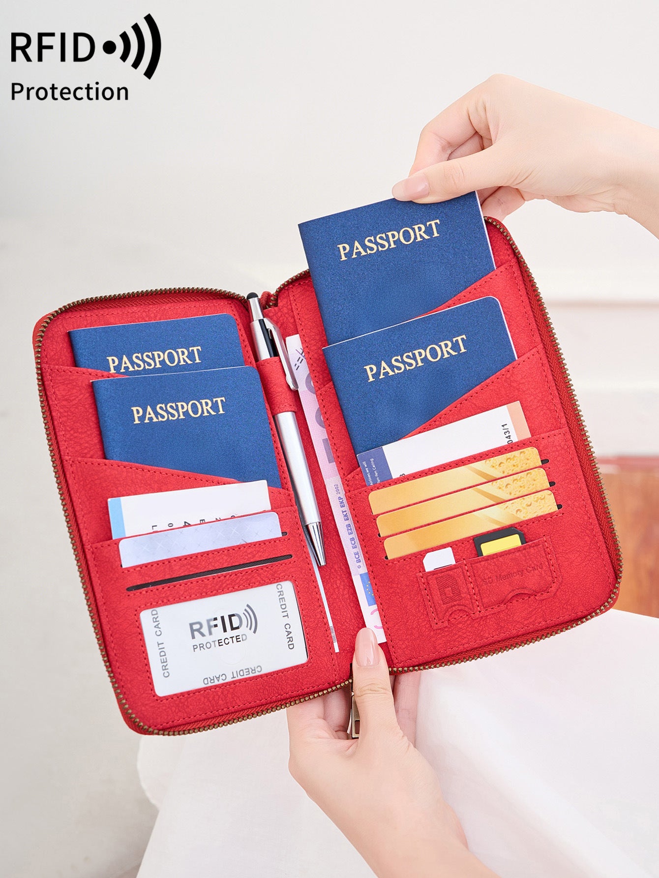 New Rfid Family Passport Holder Wallet Travel Document Storage Bag Simple Large-Capacity Credit Card Protective Case