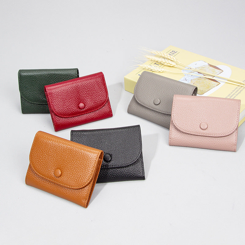 Top Layer Cowhide Small Purse Mini Simple Solid Color New Leather Coin Card Bag with Full Leather Coin Purse for Women