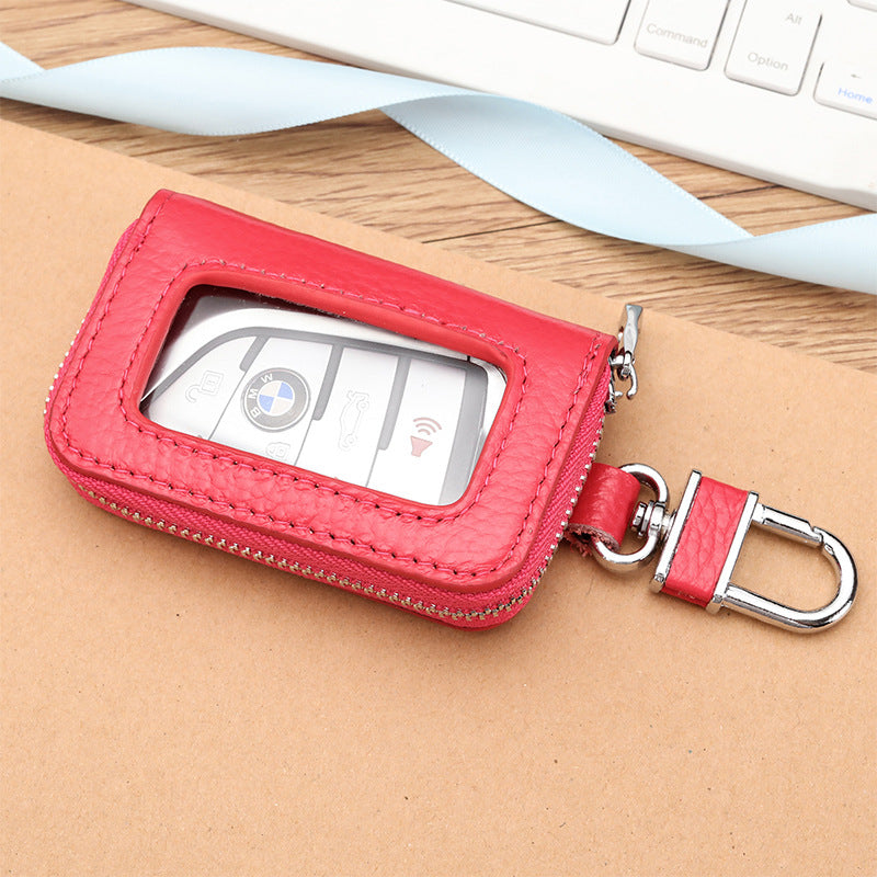Open Sunroof Leather Car Key Bag Cowhide Keychain Men's Key Bag Women's Large Capacity Universal Waist Hanging