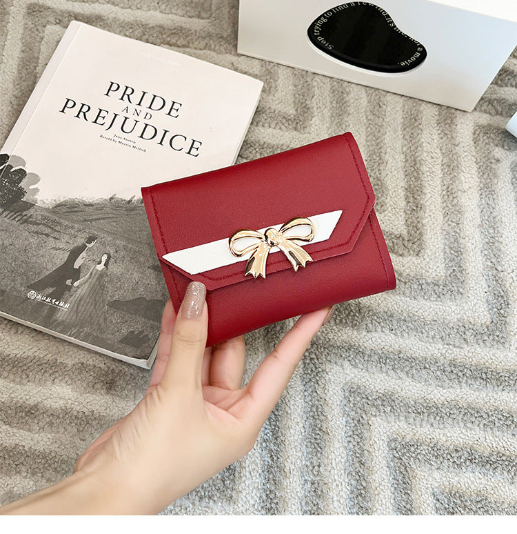 Foreign Trade Wholesale Women's Color-Blocked Bowknot Multi-Card Slot Coin Purse 2025 Korean Style Summer and Autumn New Mini Wallet