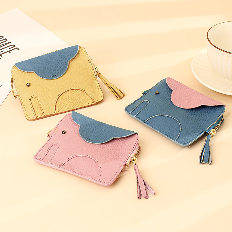 Genuine Leather Mini coin purse women's new key ring coin bag first layer cowhide motorcycle zipper small wallet coin bag