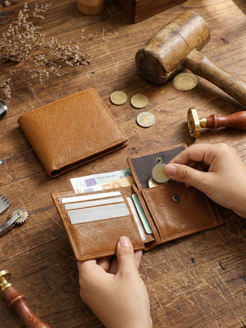 Men's casual vegetable tanned first layer cowhide wallet multi-functional large capacity wallet genuine leather short Coin Purse Wallet fashion