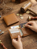 Men's casual vegetable tanned first layer cowhide wallet multi-functional large capacity wallet genuine leather short Coin Purse Wallet fashion