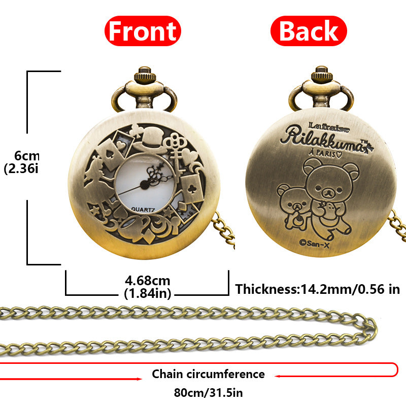 Alice in Wonderland retro pocket watch Alice and rabbit anime pocket watch female cartoon flip Hollow