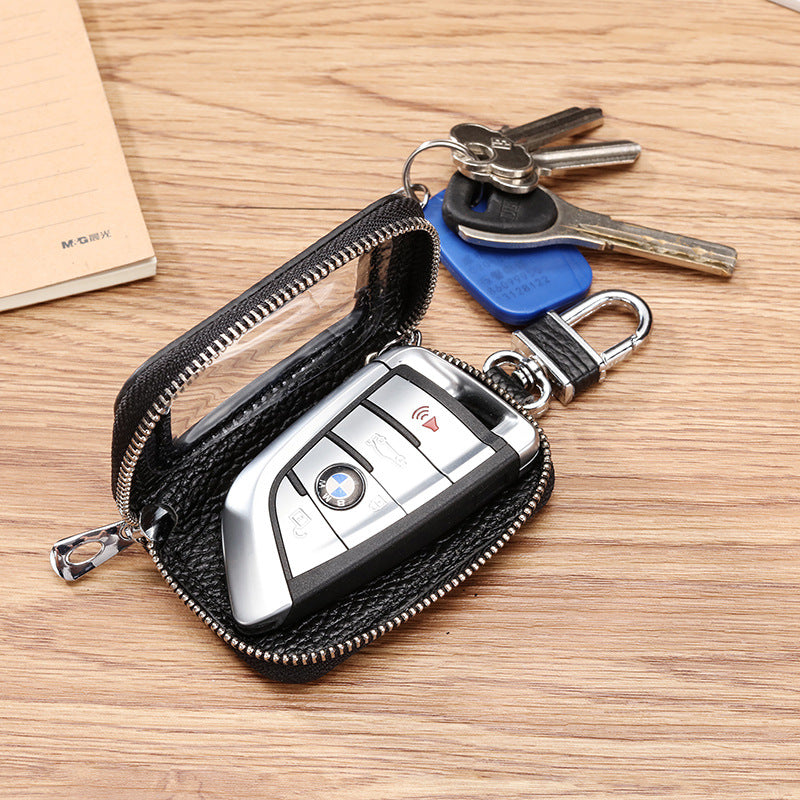 Open Sunroof Leather Car Key Bag Cowhide Keychain Men's Key Bag Women's Large Capacity Universal Waist Hanging