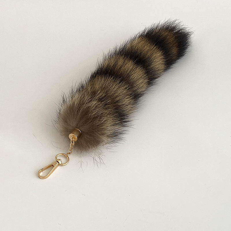 American Raccoon Tail Keychain Pendant Plush Bag Charm Fox Tail Handmade