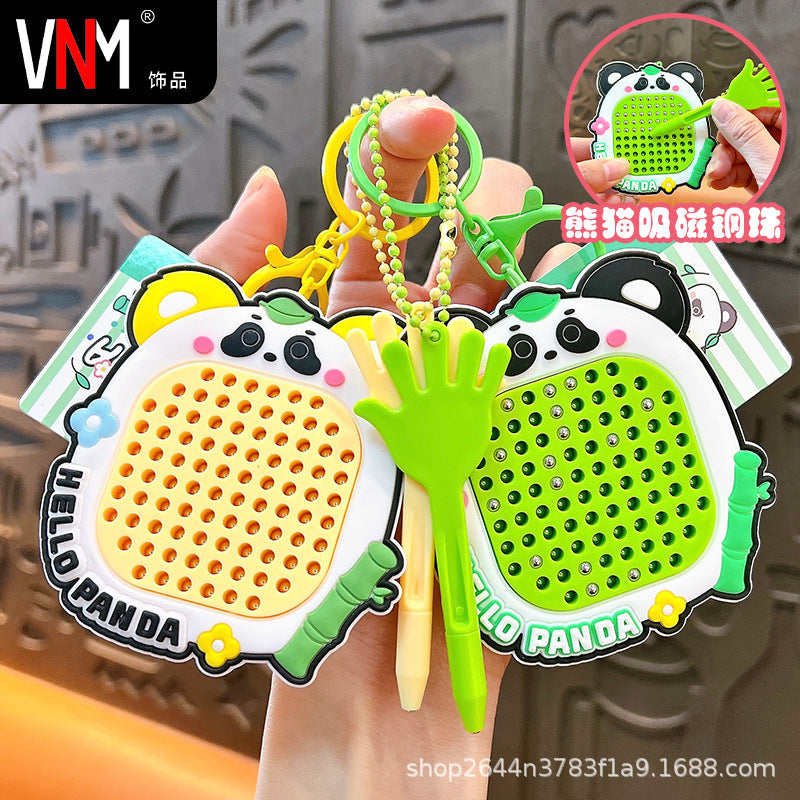 Panda Stress Relief Magnetic Steel Ball Drawing Board Keychain Backpack Pendant Car Keychain Wholesale Small Gift Stress Relief Gadget