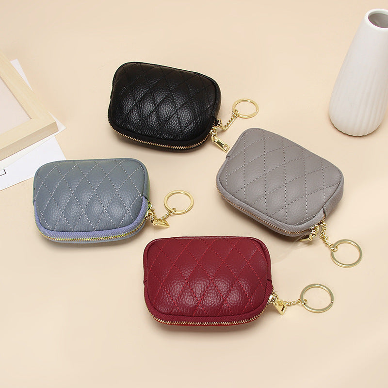 Genuine Leather Mini coin purse women's new key ring coin bag first layer cowhide motorcycle zipper small wallet coin bag
