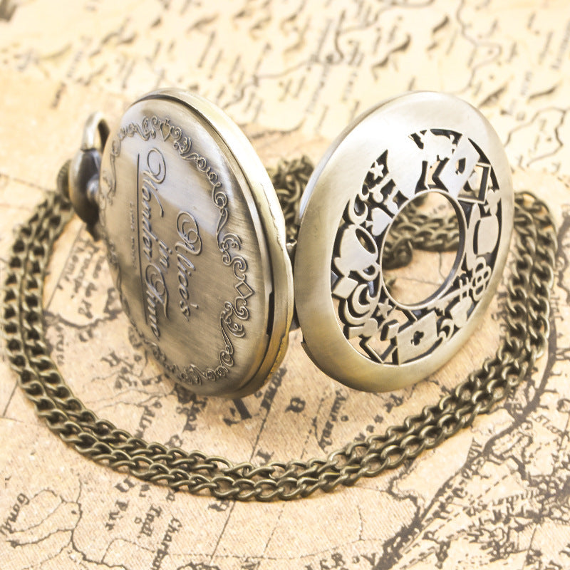 Alice in Wonderland retro pocket watch Alice and rabbit anime pocket watch female cartoon flip Hollow