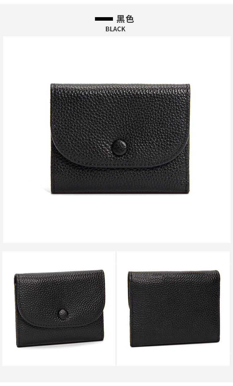 Top Layer Cowhide Small Purse Mini Simple Solid Color New Leather Coin Card Bag with Full Leather Coin Purse for Women
