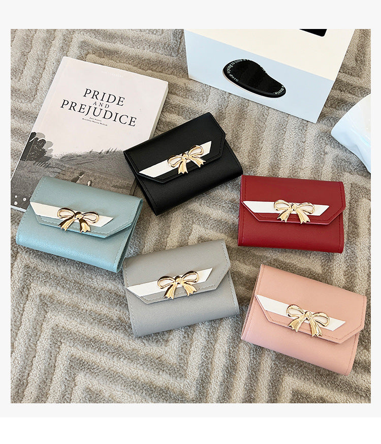 Foreign Trade Wholesale Women's Color-Blocked Bowknot Multi-Card Slot Coin Purse 2025 Korean Style Summer and Autumn New Mini Wallet