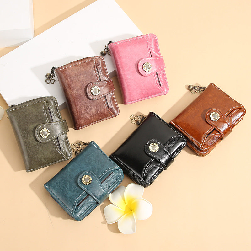 ENDAYCON New Women's Wallet Fashion Tassel Zipper Short Multi-Card Slot Card Bag High-end Sense Coin Purse
