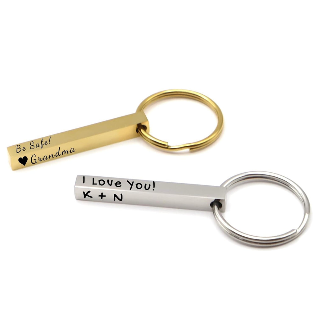 European and American New Stainless Steel Cuboid Keychain Can Be Engraved DIY Key Chain Backpack Pendant Product Wholesale