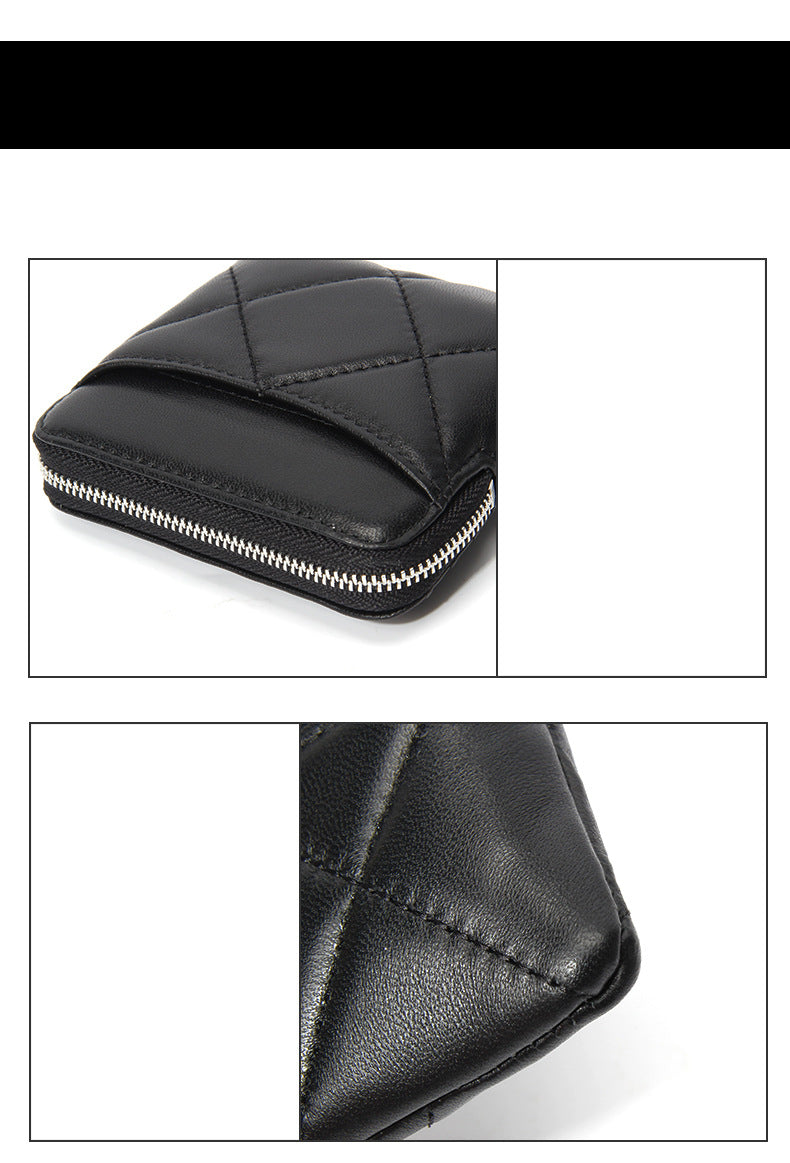 Genuine Leather Card Holder new sheepskin rhombus small mini women's solid color coin bag earphone storage zipper coin purse