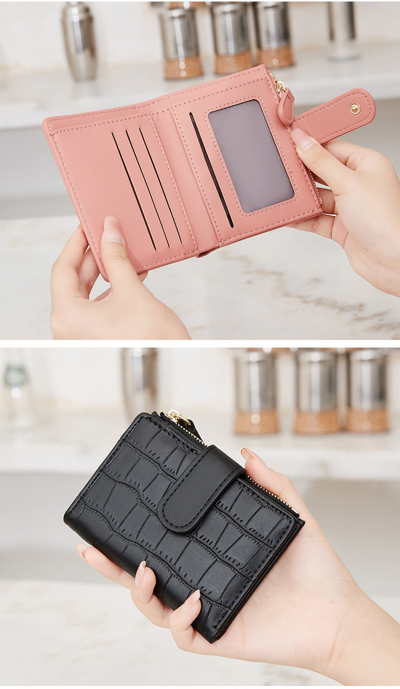 2026 New Style Fresh and Versatile Crocodile Pattern Women's Card Holder Korean Version Mini Portable Folding Short Coin Purse