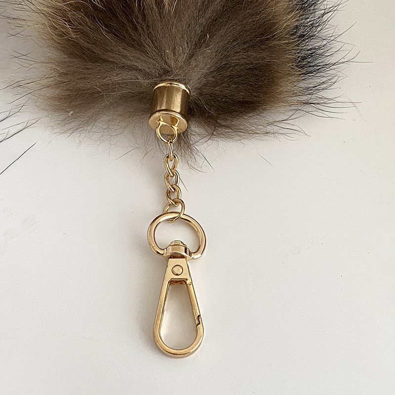 American Raccoon Tail Keychain Pendant Plush Bag Charm Fox Tail Handmade