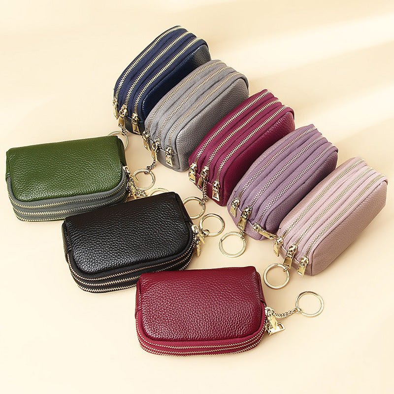 Factory Direct New cowhide short wallet women's leather zipper coin purse Mini small wallet coin bag