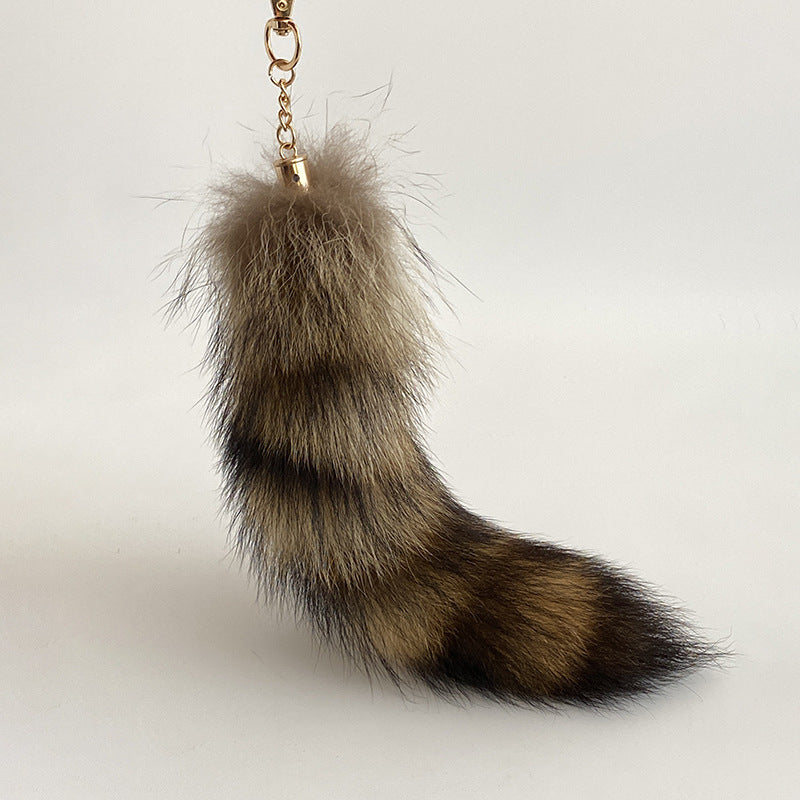 American Raccoon Tail Keychain Pendant Plush Bag Charm Fox Tail Handmade