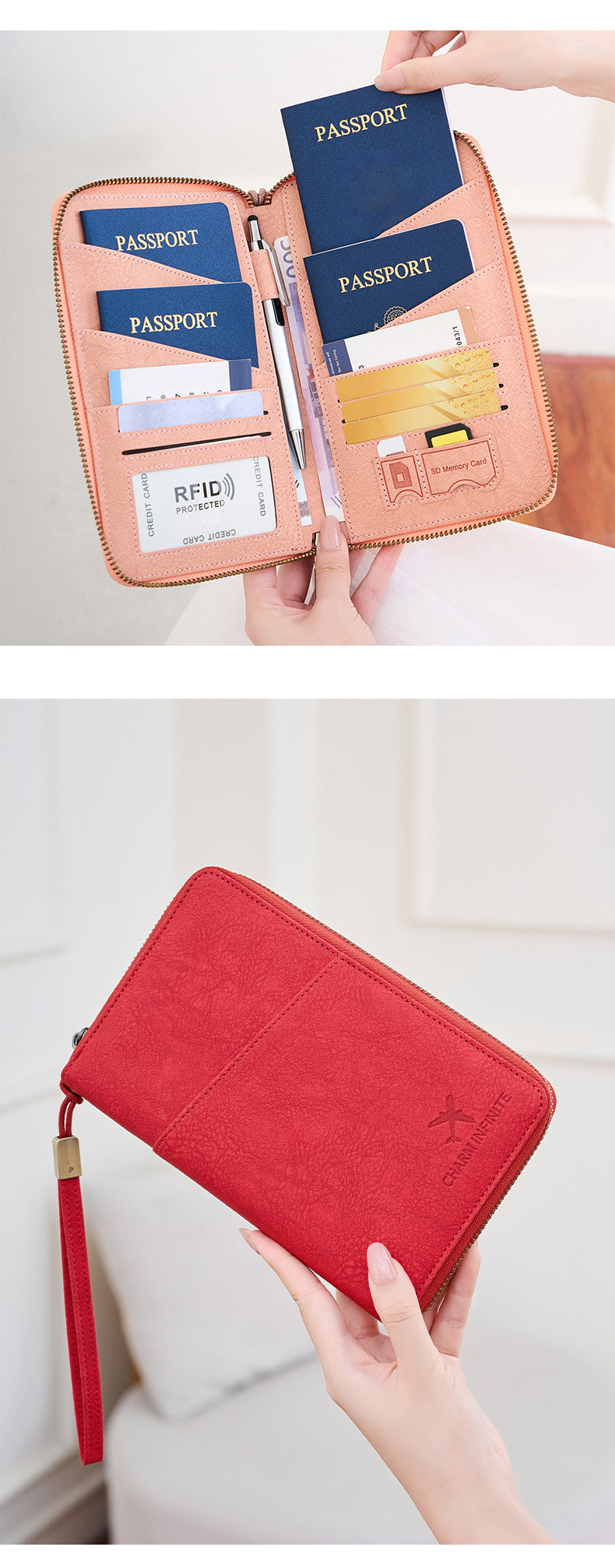 New Rfid Family Passport Holder Wallet Travel Document Storage Bag Simple Large-Capacity Credit Card Protective Case