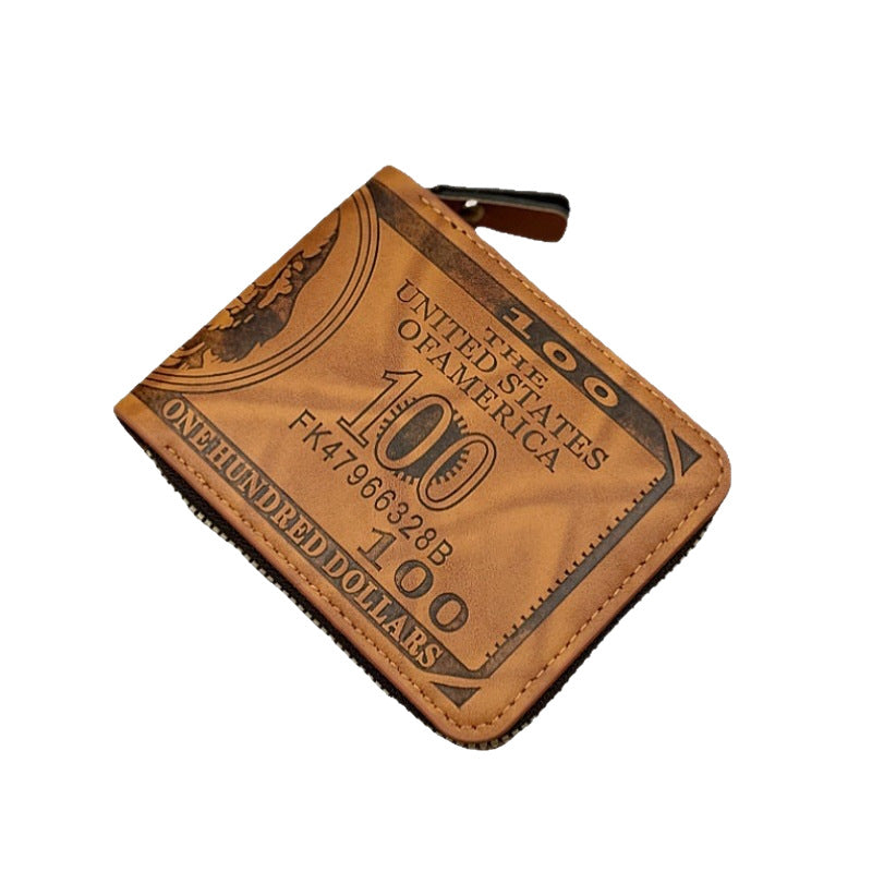 Factory Direct Sales New Men's Wallet Retro Hot-Pressed Dollar Pu Wallet Men's Zipper Short Coin Purse