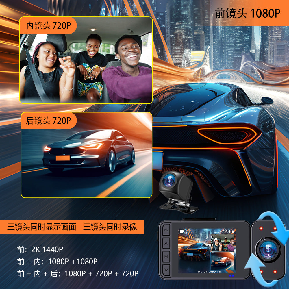 Cross-Border Three-Way Recording Wifi1080 High-Definition Camera P Driving Recorder with Parking Monitoring and Night Vision for Vehicle Use