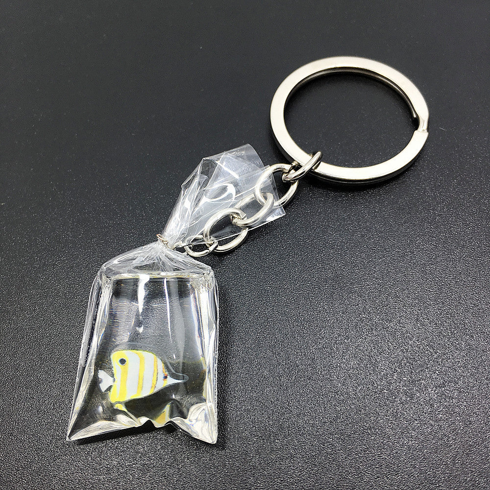 Creative Water Bag Fish Pendant Key Chain Novelty Goldfish Jewelry Backpack Pendant Keychain 7432
