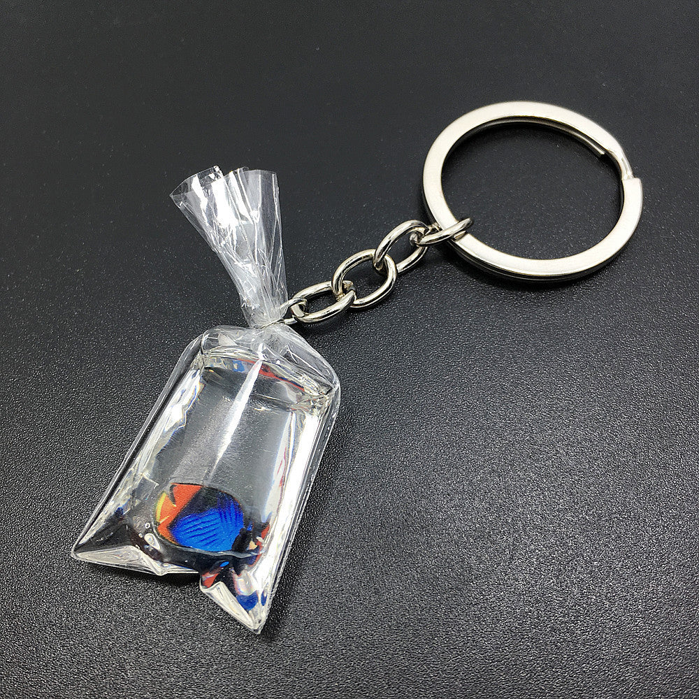 Creative Water Bag Fish Pendant Key Chain Novelty Goldfish Jewelry Backpack Pendant Keychain 7432