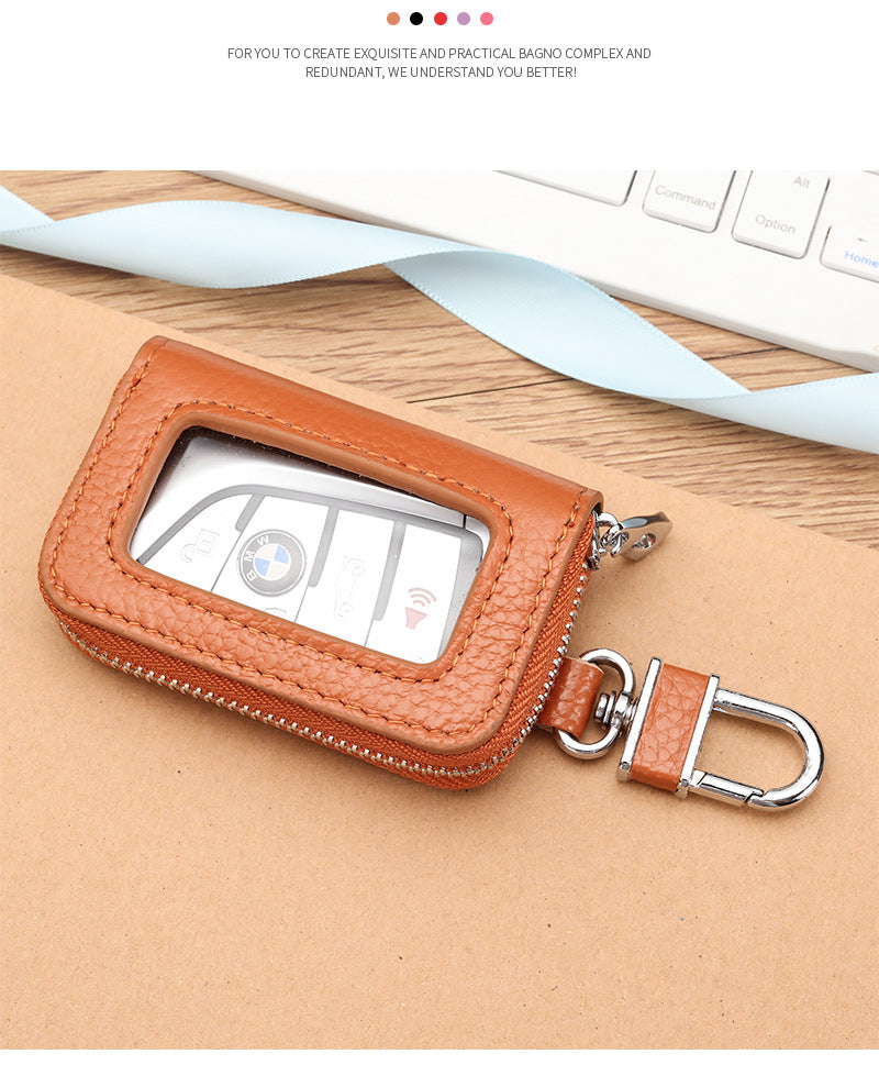 Open Sunroof Leather Car Key Bag Cowhide Keychain Men's Key Bag Women's Large Capacity Universal Waist Hanging