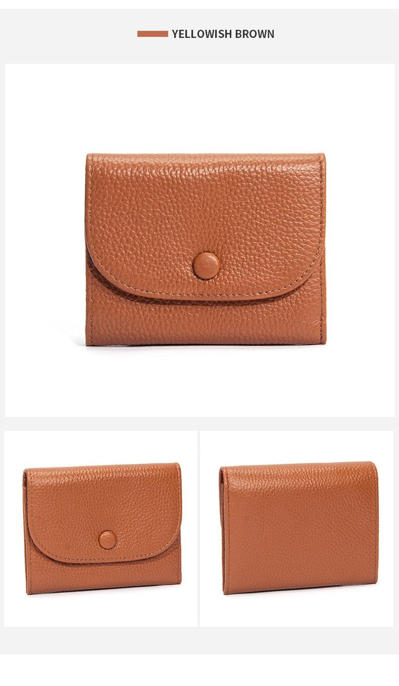 Top Layer Cowhide Small Purse Mini Simple Solid Color New Leather Coin Card Bag with Full Leather Coin Purse for Women