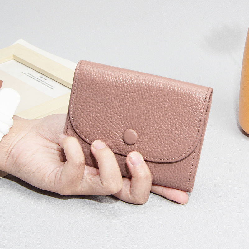 Top Layer Cowhide Small Purse Mini Simple Solid Color New Leather Coin Card Bag with Full Leather Coin Purse for Women
