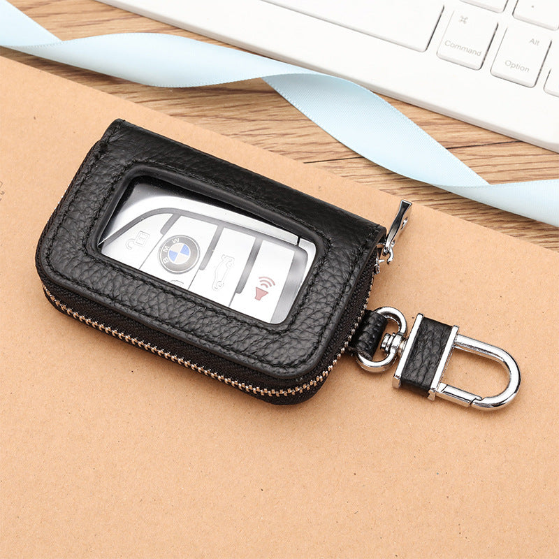 Open Sunroof Leather Car Key Bag Cowhide Keychain Men's Key Bag Women's Large Capacity Universal Waist Hanging