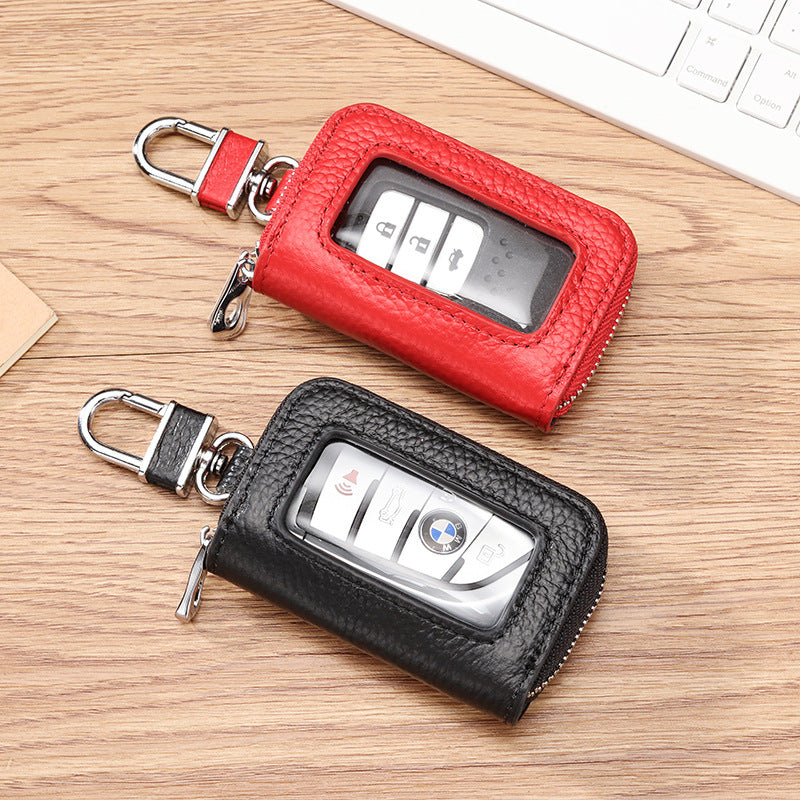 Open Sunroof Leather Car Key Bag Cowhide Keychain Men's Key Bag Women's Large Capacity Universal Waist Hanging