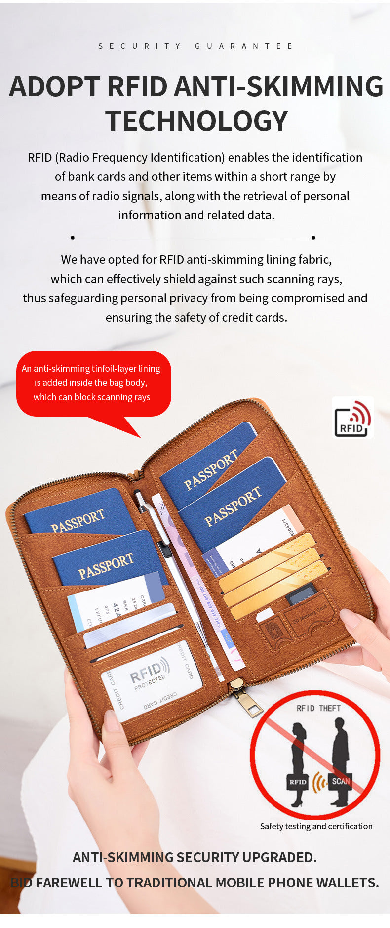 New Rfid Family Passport Holder Wallet Travel Document Storage Bag Simple Large-Capacity Credit Card Protective Case